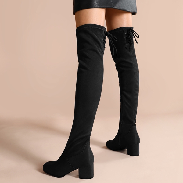 Laurence Chunky Heel Thigh High Boots - BLACK - 3